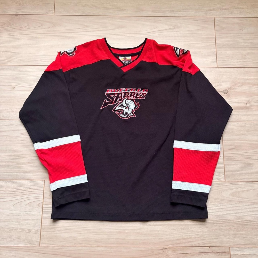 Vintage‎ Buffalo Sabres Peca 27 Hockey Jersey Winning Goal Black Red Mens Medium
